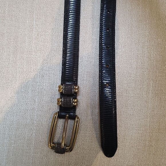 Brighton Black Reptile Embossed Leather Gold and Silver Buckle and Loops Size 30 - Picture 5 of 10